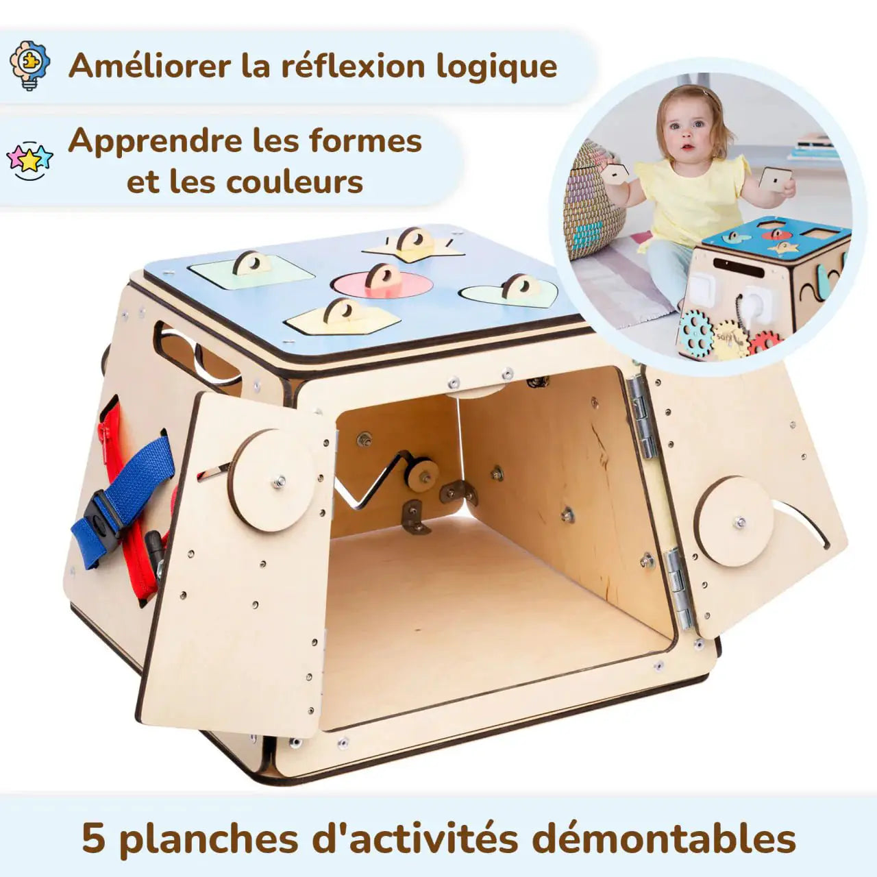 Coffre-fort - busy Board montessori, Bois Natura, 12 mois - BusyKids by BusyKids