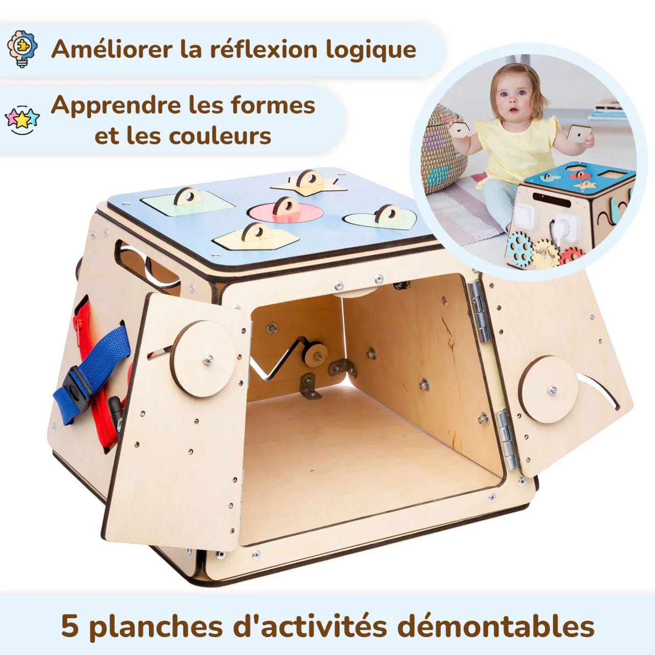 Coffre - fort - busy Board montessori, Bois Natura, 12 mois - BusyKids - myplayground