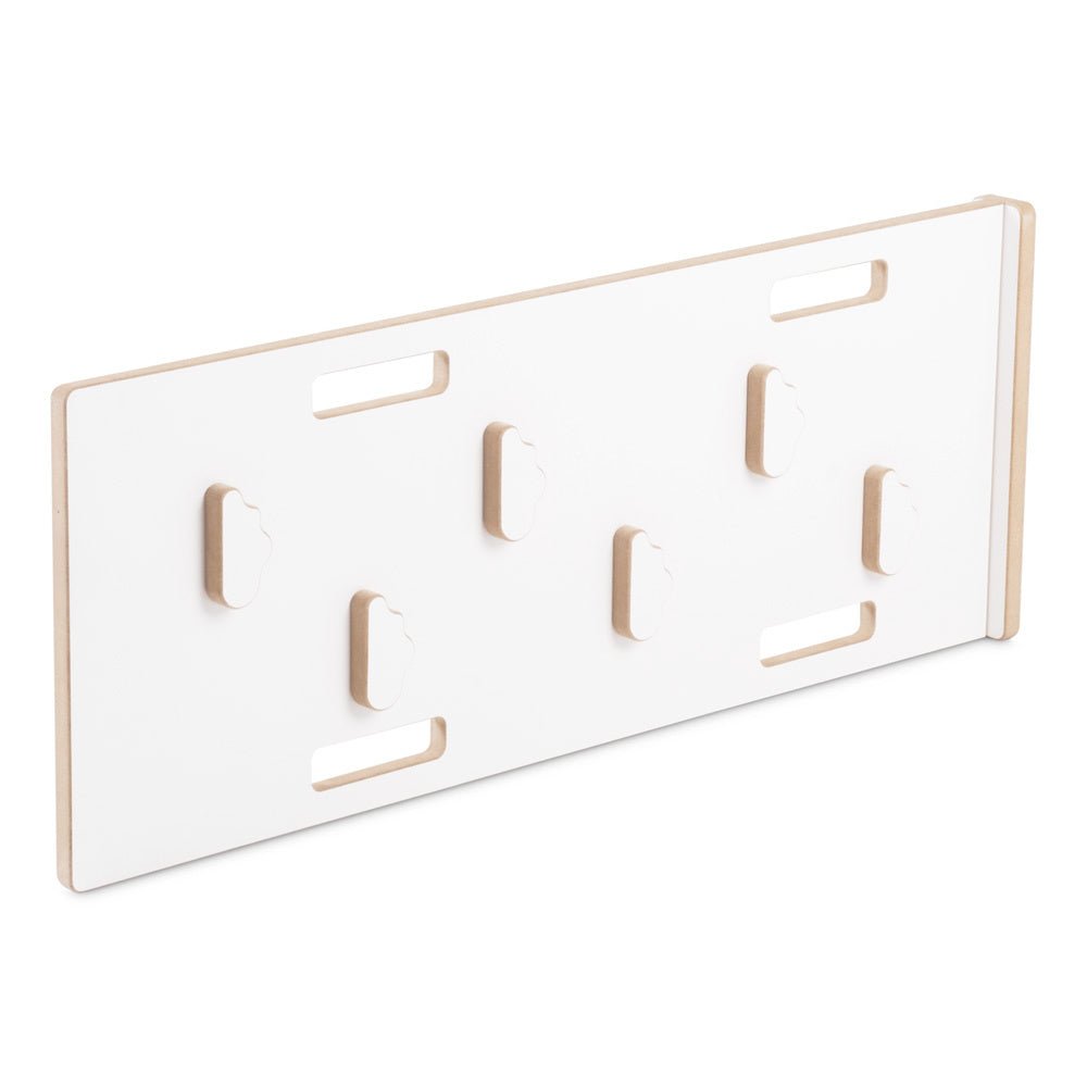 Bascule 4 en 1 - bois blanc, avec mur d’escalade, toboggan et coussin en velours gris, motricité - Plush nest - myplayground