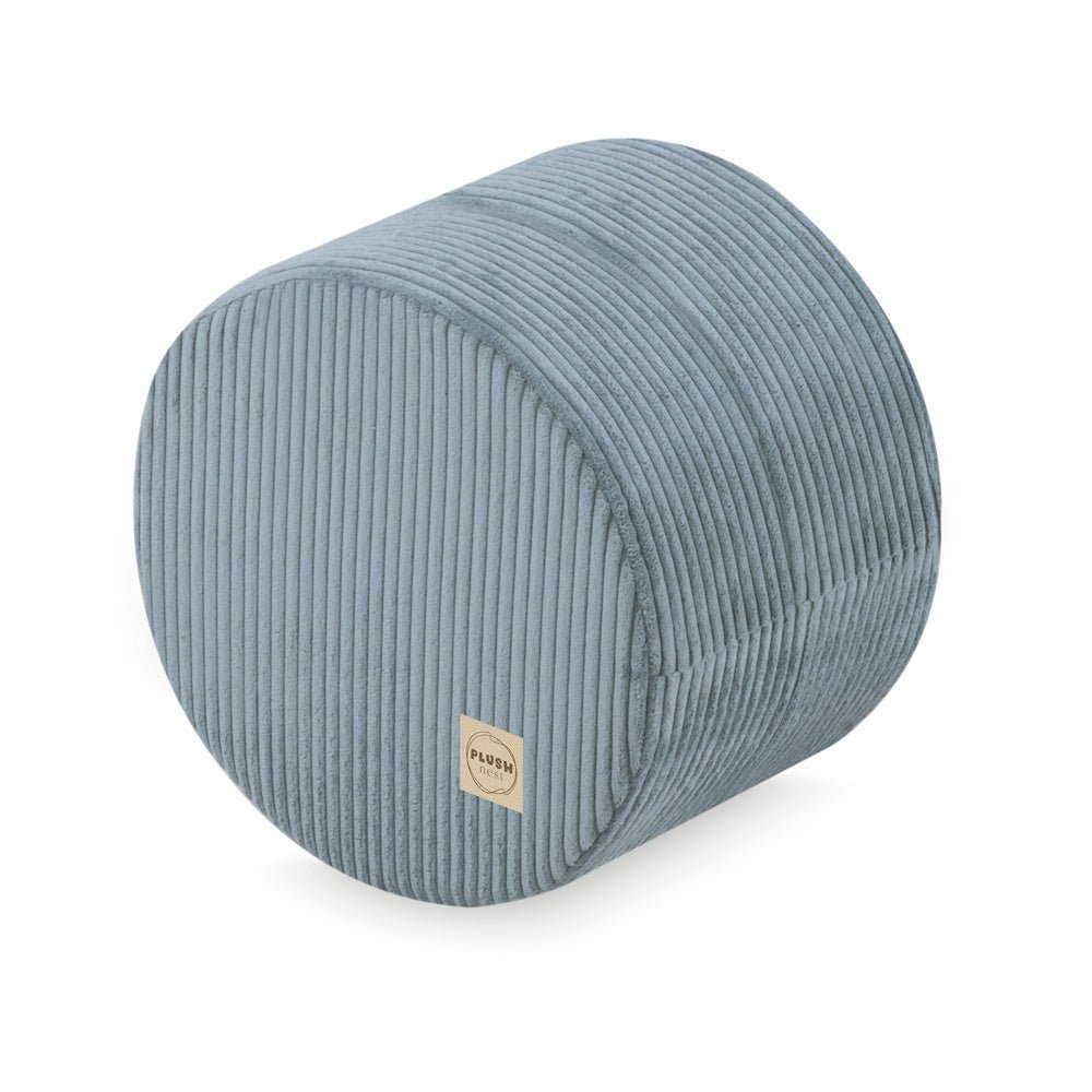 Pouf rond 40x30 cm - Velours côtelé bleu premium, coussin de sol - Plush Nest - myplayground