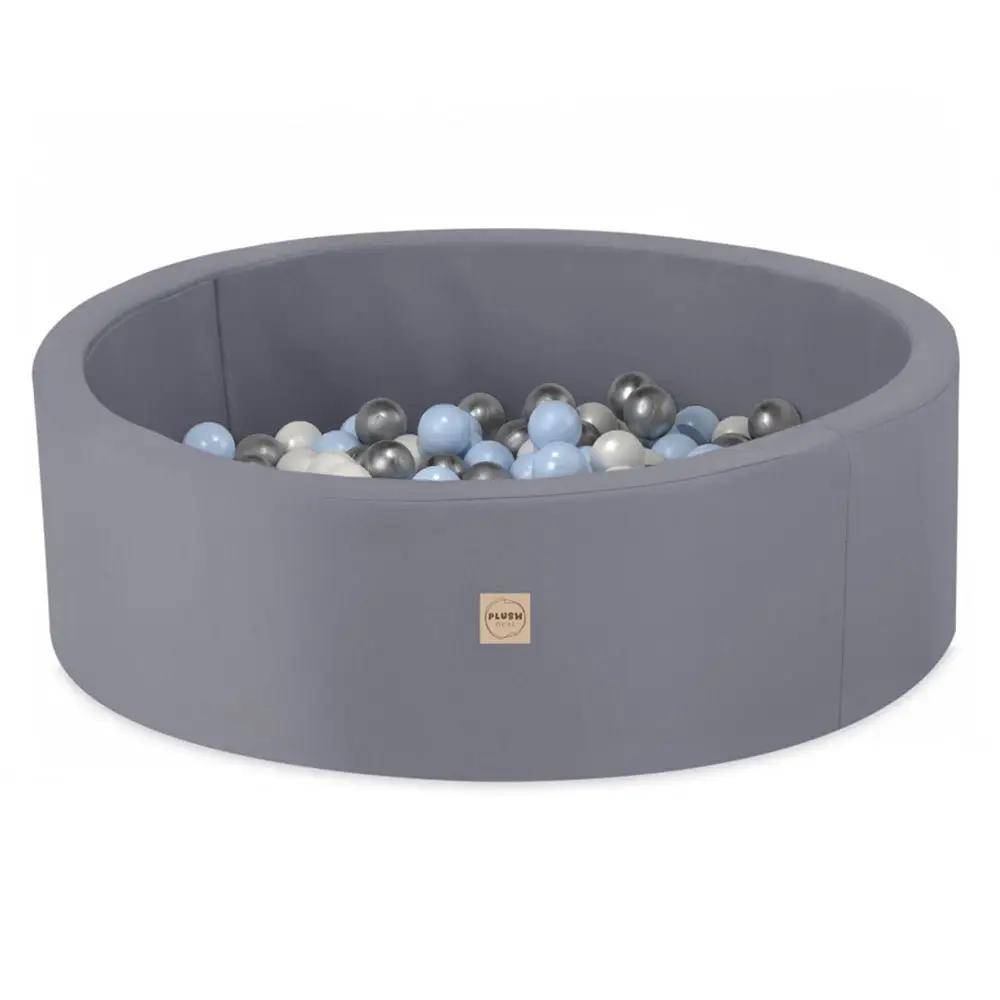 Piscine à balles extérieure - ronde 90x30 cm, grise imperméable ( 200 balles argent, bleu)– Plush Nest by Misioo