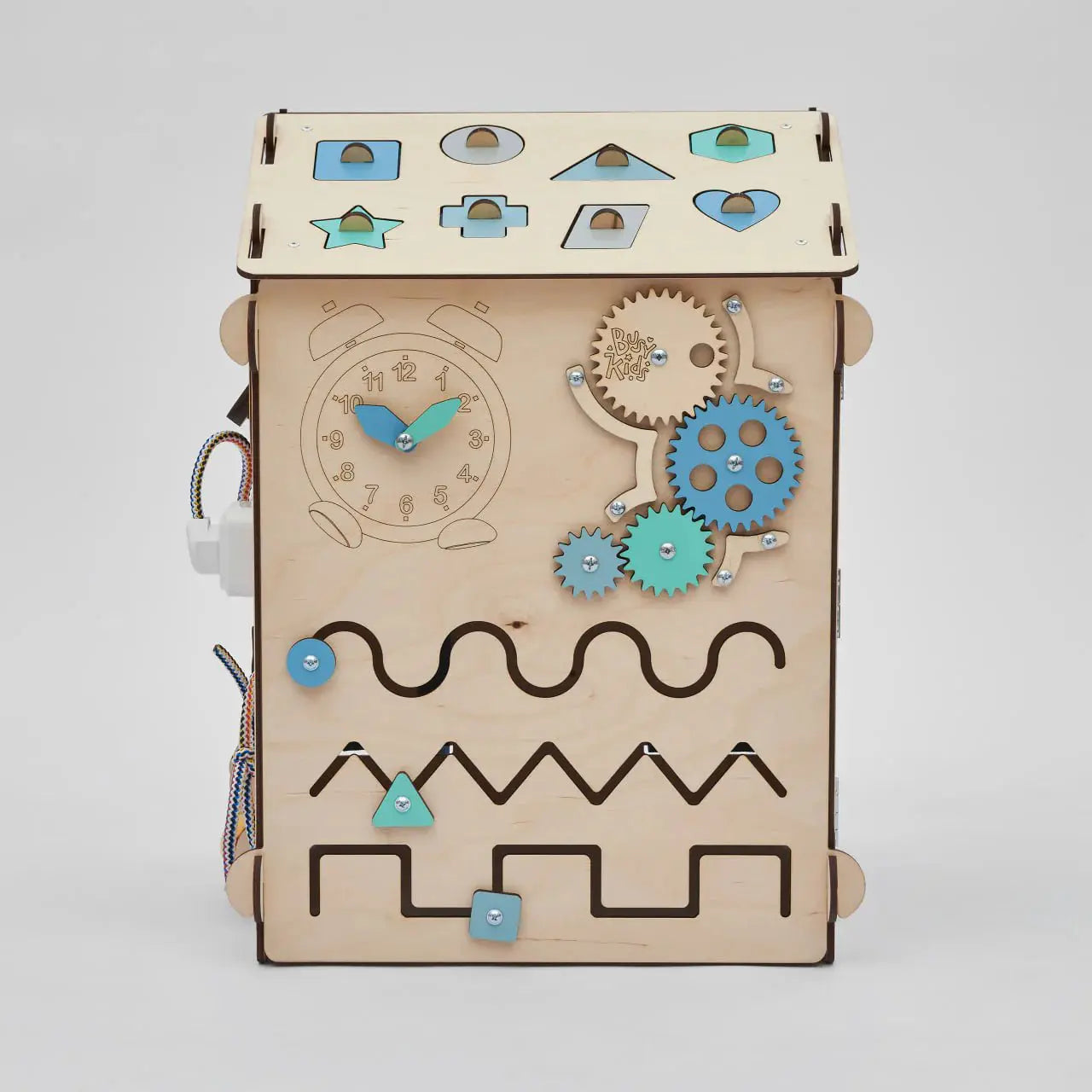 Ensemble Maisonnette et Cube Interactif - menthe, bois natura, 12 à 18 mois - BusyKids by BusyKids