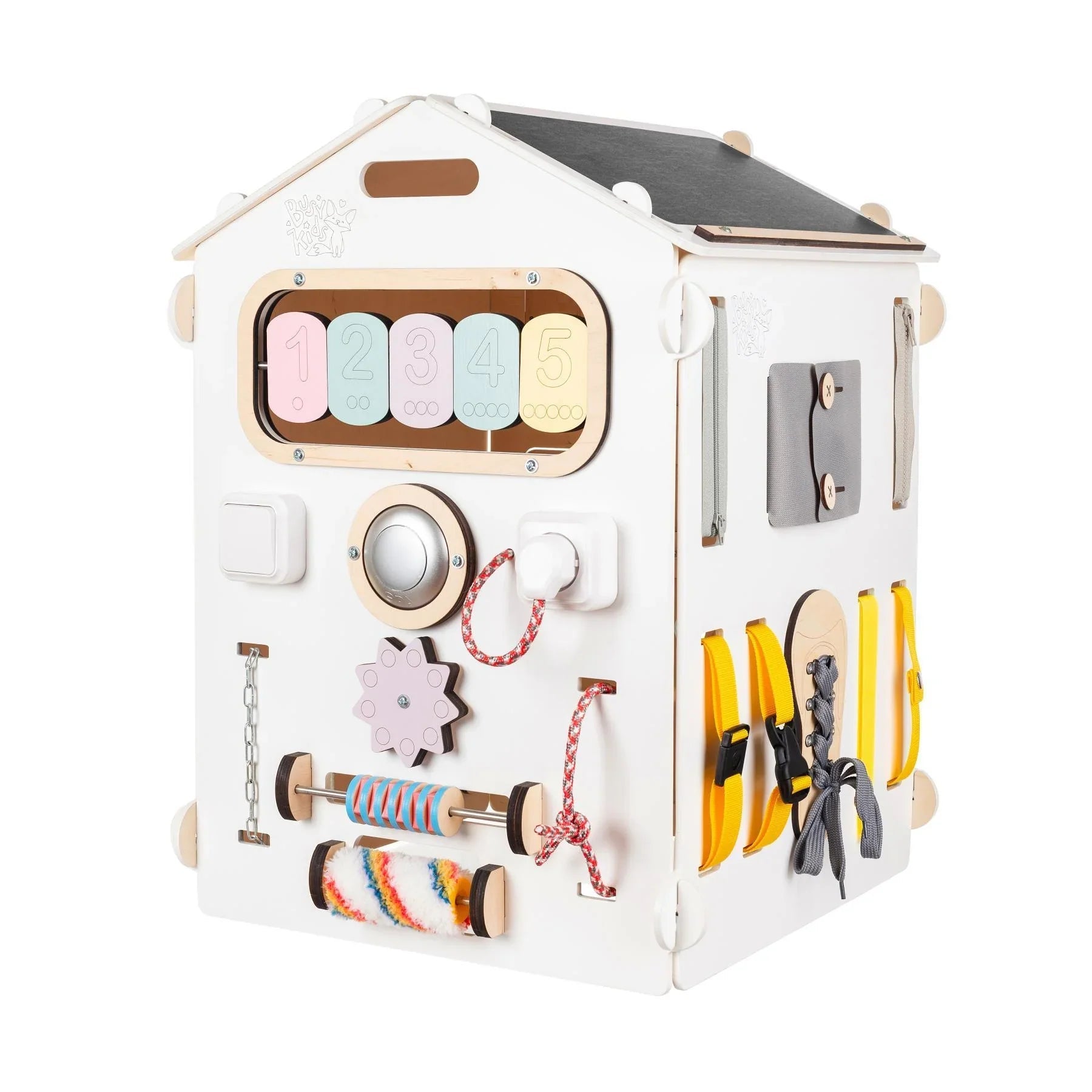Ensemble Maisonnette et Cube interactif - blanc/pastel, bois Natura, 12 à 18 mois - BusyKids - myplayground