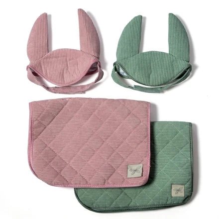 Tapis de selle et bonnet en velours côtelé rose pour cheval de loisir by ByASTRUP