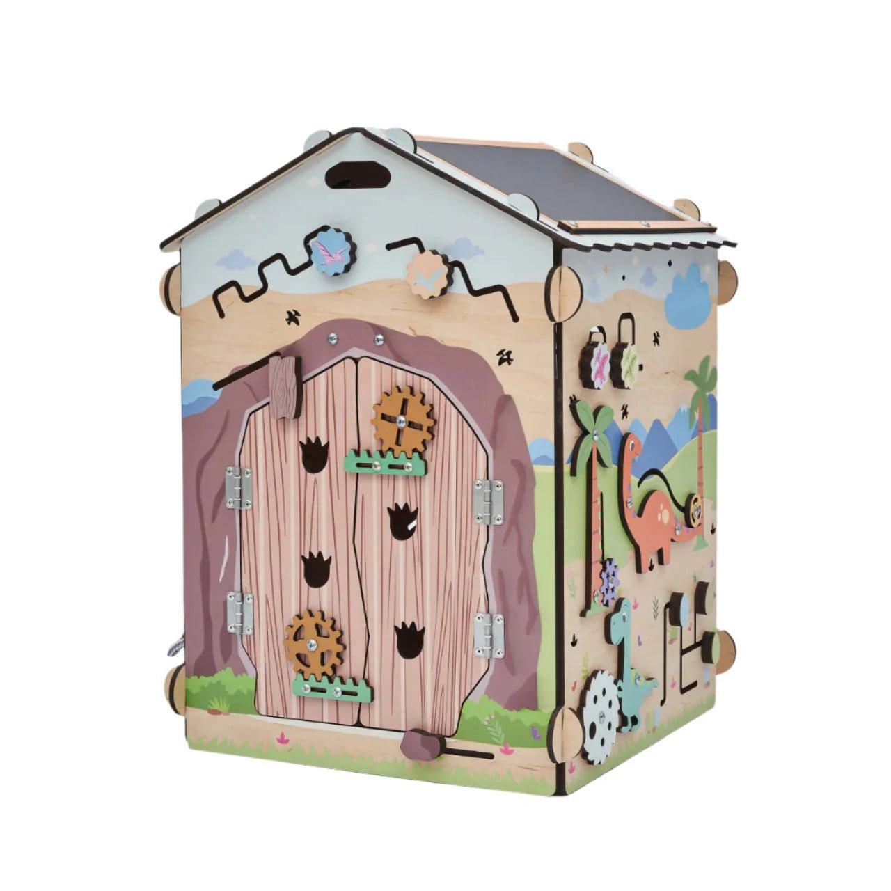 Busy Board Maisonnette Éducative DINO Équipé d'un Éclairage - Bois Natura, 12 à 18 mois - BusyKids - myplayground