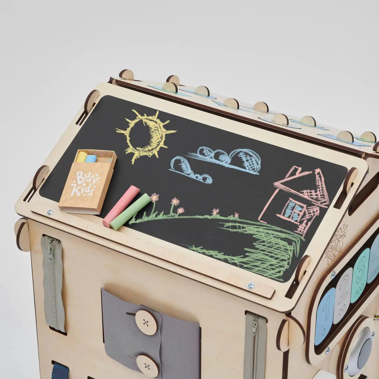 Ensemble Maisonnette et Cube Interactif - menthe, bois natura, 12 à 18 mois - BusyKids by BusyKids