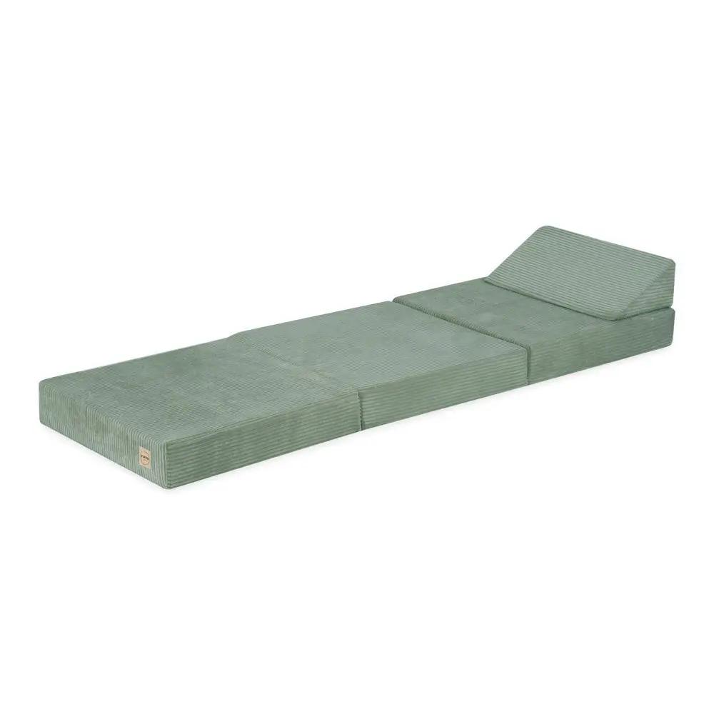 Matelas Foldie large avec appui-tête - Velours côtelé vert premium - Plush Nest by Misioo