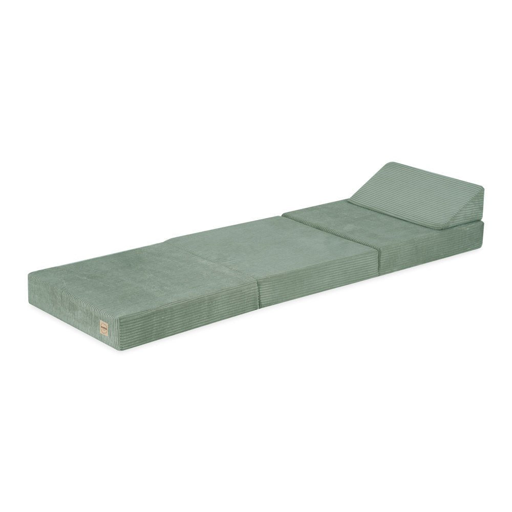 Matelas Foldie large avec appui - tête - Velours côtelé vert premium - Plush Nest - myplayground