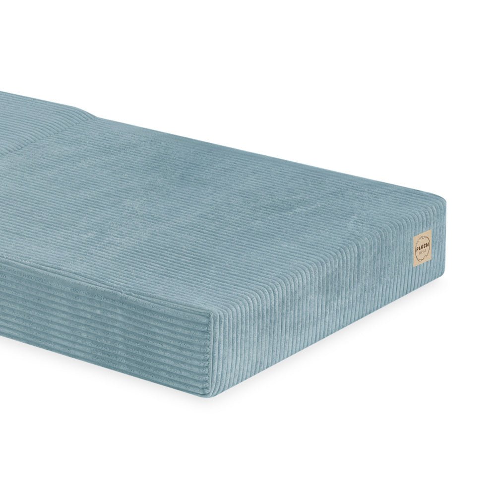Matelas Foldie large avec appui - tête - Velours côtelé bleu premium - Plush Nest - myplayground