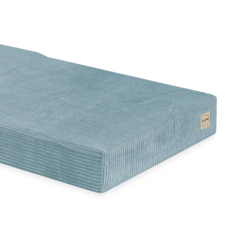 Matelas Foldie large avec appui-tête - Velours côtelé bleu premium - Plush Nest by Misioo