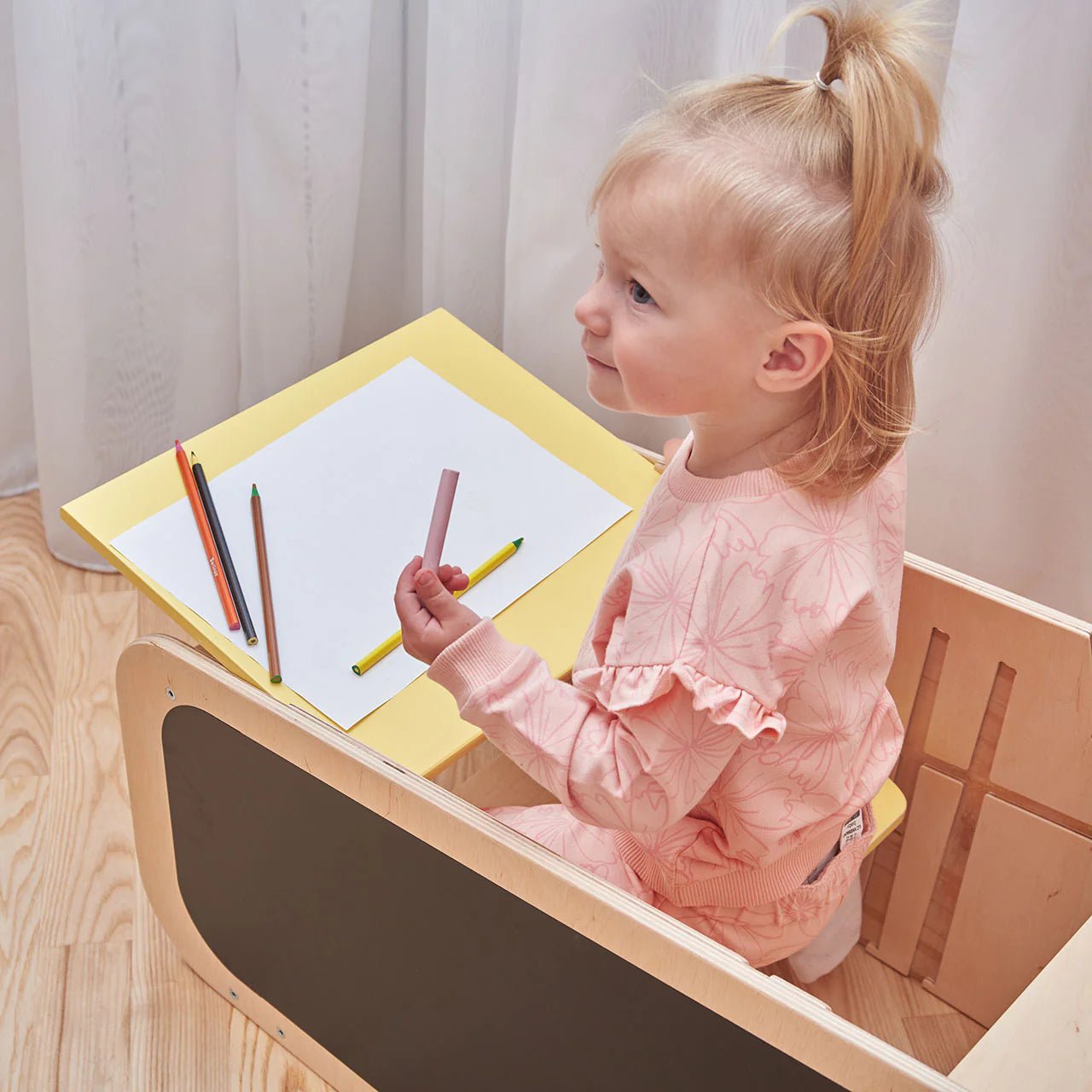 Tour d’Apprentissage Multifonctions 5 en 1 - vanille, bois brut (non verni), 18 à 24 mois - BusyKids - by BusyKids