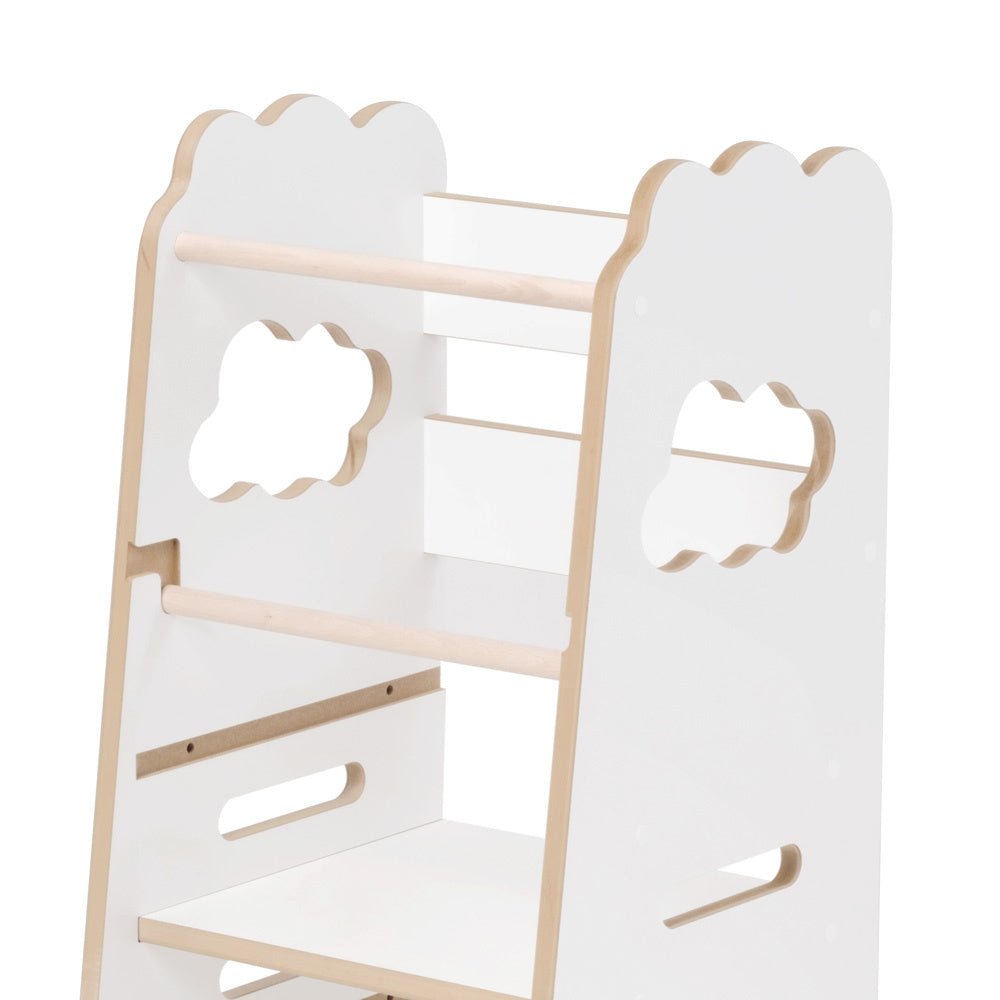 Tour d'apprentissage enfant - blanc nuage, bois, 2 niveaux, montessori en bois, tabouret pour enfant - Plush Nest - myplayground