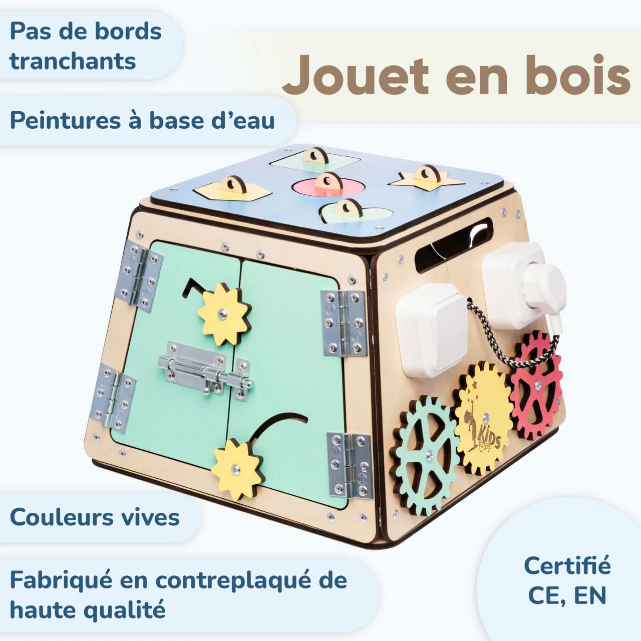 Coffre - fort - busy Board montessori, Bois Natura, 12 mois - BusyKids - myplayground