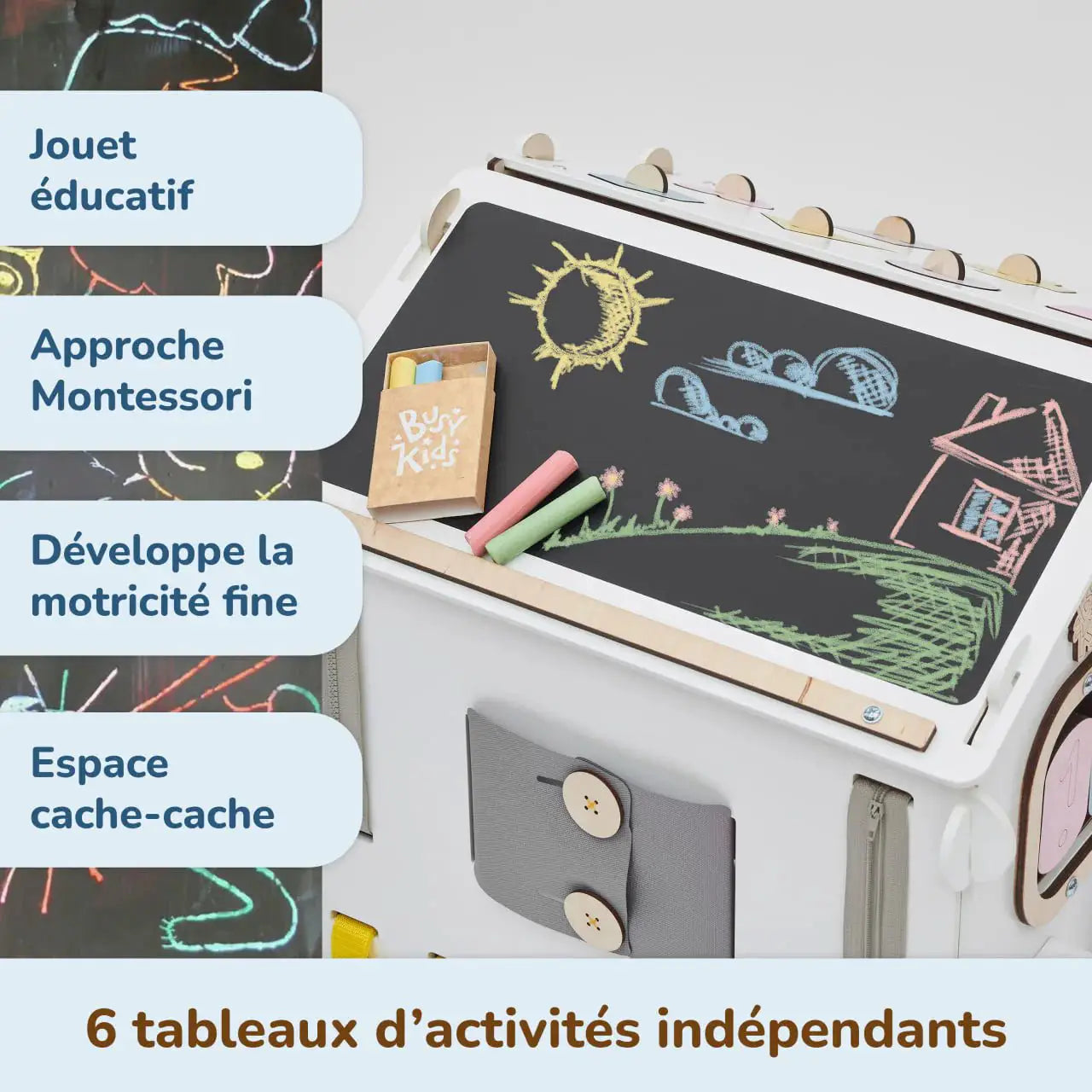 Maisonnette Éducative blanche - pastel, édition limitée, Bois Natura, 12 à 18 mois - BusyKids by BusyKids