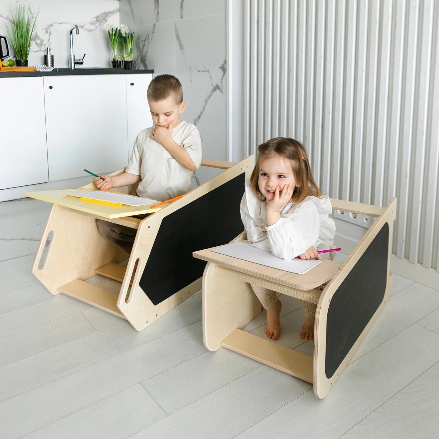 BusyKids - Tour d’Apprentissage Multifonctions 5 en 1 Menthe - Bois Brut (non verni) - 18 à 24 mois - myplayground