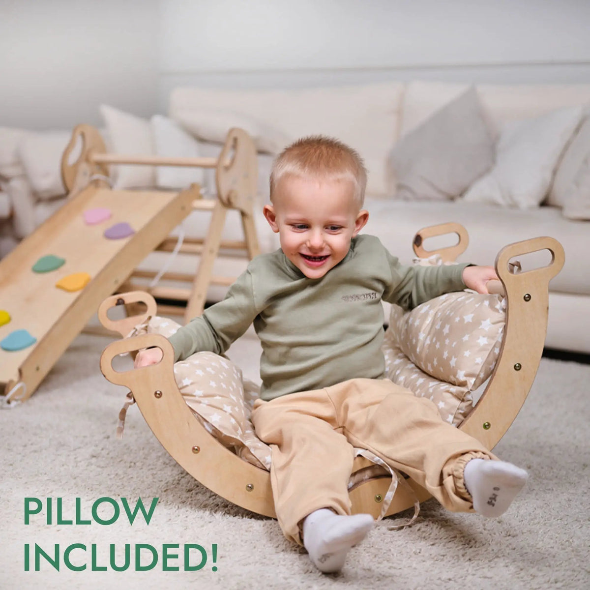 Montessori 4-in-1 Toddler Climbing Set With Pikler Triangle Climbing Arch Slide Board And Cushion Used Like New by Goodevas