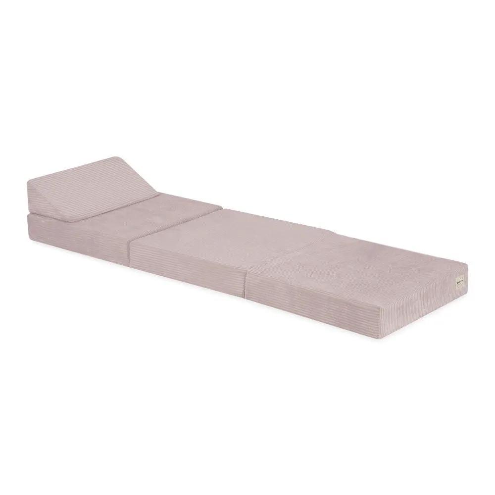 Matelas Foldie large avec appui-tête - Velours côtelé rose clair premium - Plush Nest by Misioo