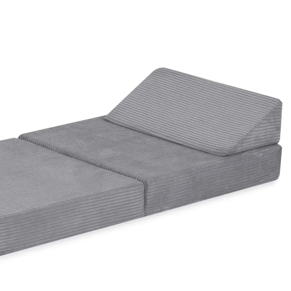 Matelas Foldie large avec appui-tête - Velours côtelé gris premium - Plush Nest by Misioo
