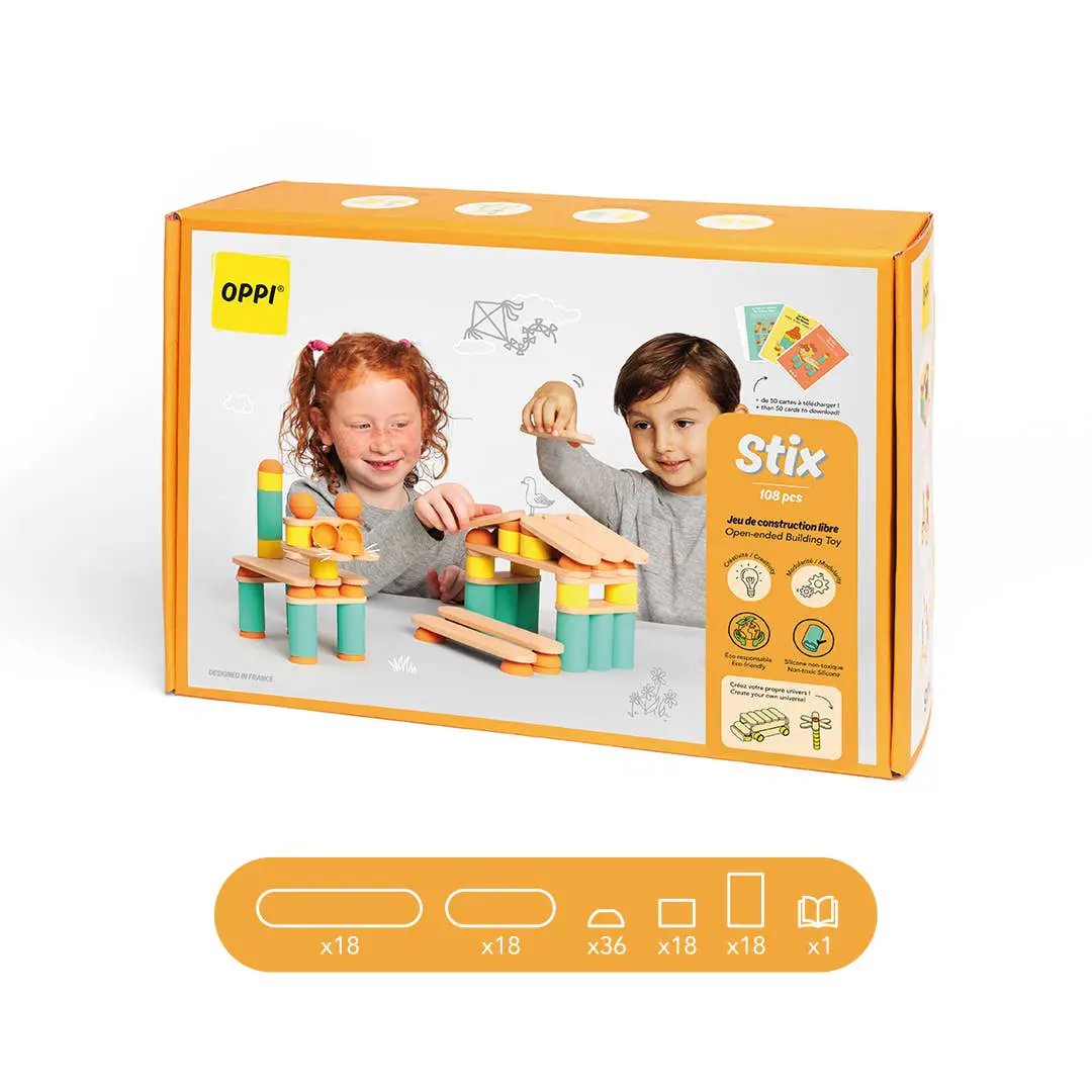 Stix 108 pcs - Jouet éducatif en bois de construction by OPPI
