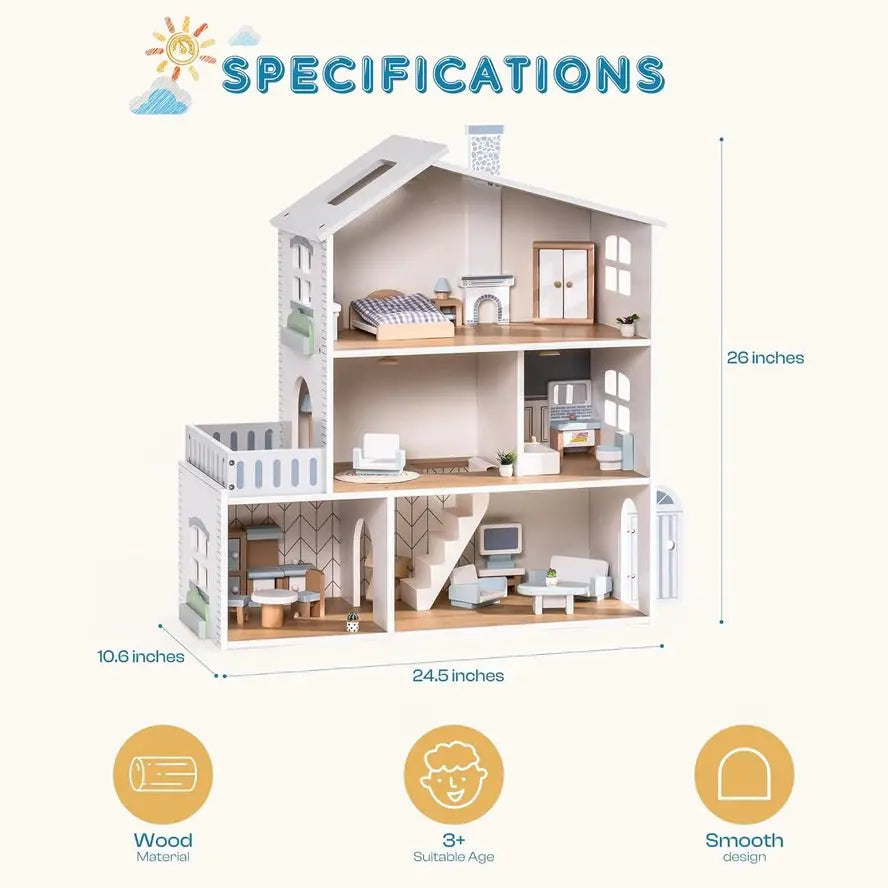 Maison de Poupée en Bois Robud à 3 Étages avec Mobilier - Robud & Mewoofun Official Store by Robud & Mewoofun Official Store