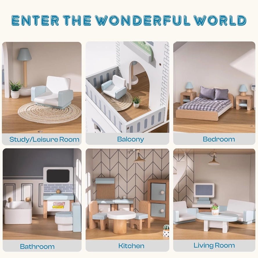 Maison de Poupée en Bois Robud à 3 Étages avec Mobilier - Robud & Mewoofun Official Store - myplayground