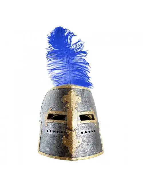 CASQUE TEMPLIER AVEC VISIÈRE + PLUME COLORÉE - Jeu de Rôle pour Enfants by KALID MEDIEVAL
