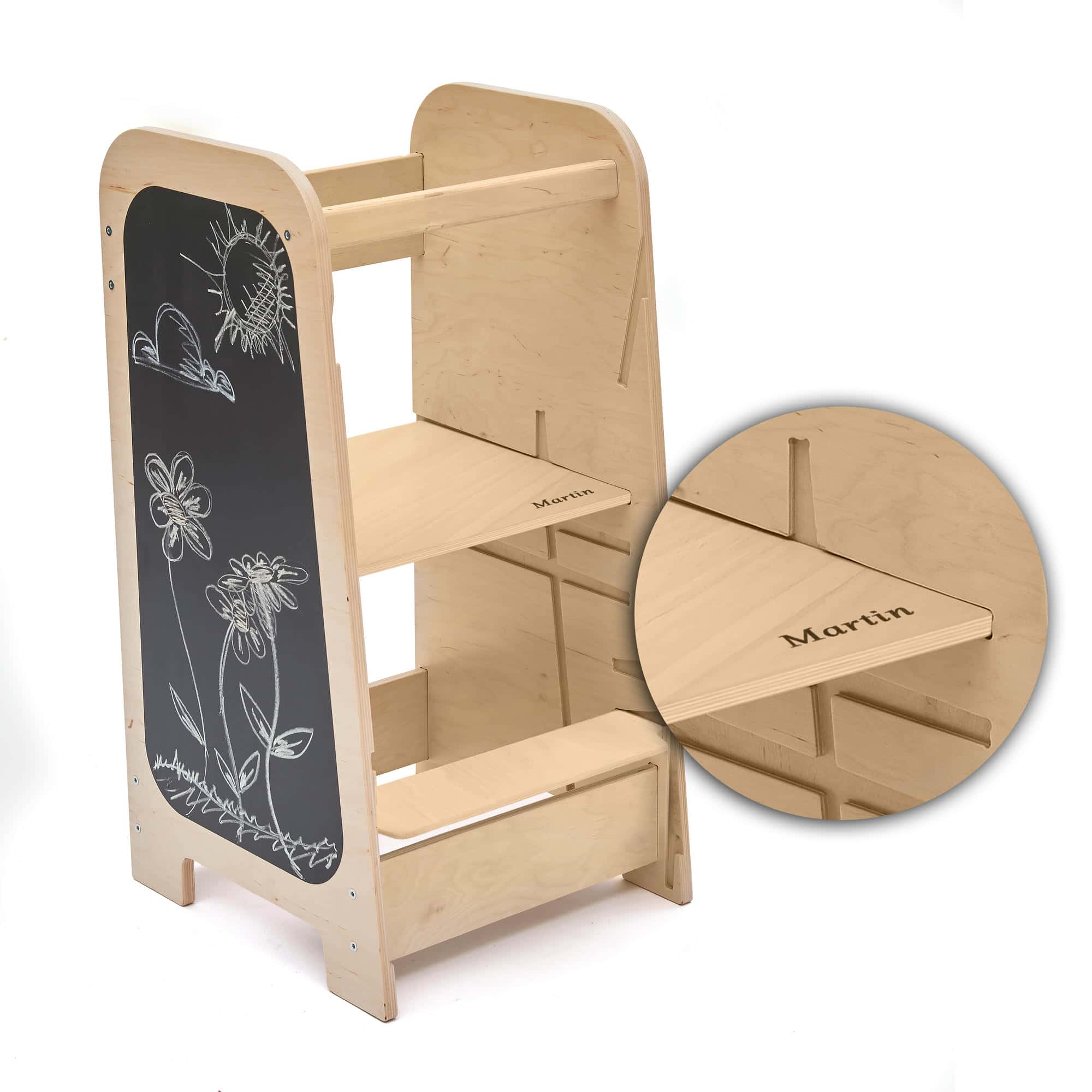 BusyKids - Tour d’Apprentissage Multifonctions 5 en 1 Menthe - Bois Brut (non verni) - 18 à 24 mois - myplayground