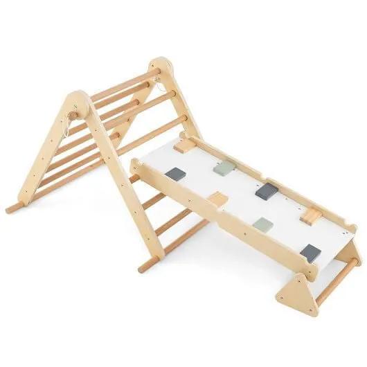 3-in-1 Pikler Triangle Climbing Set Kids Foldable Montessori Toys with Ramp-Natural by myplayground