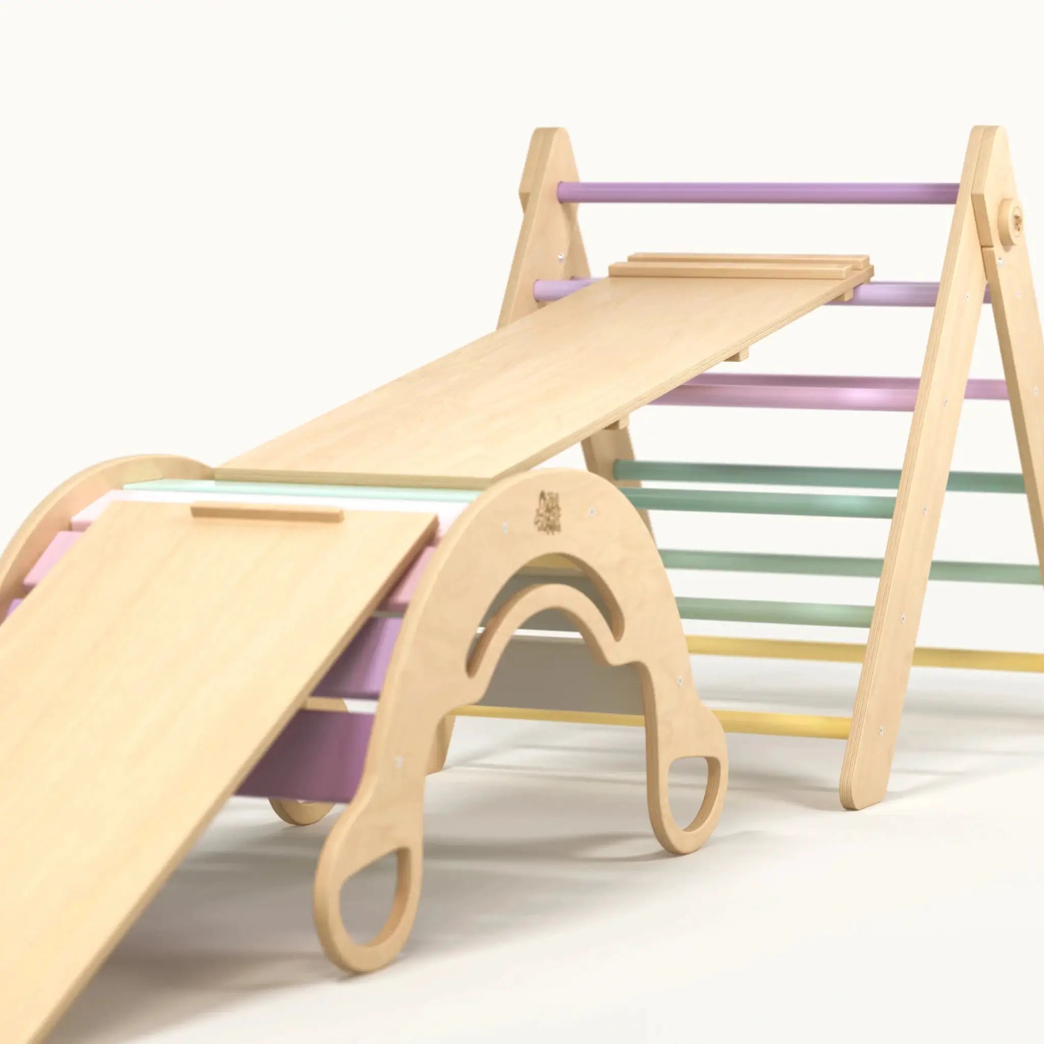 Ensemble triangle pikler + 2 Planches + bascule d’équilibre - Pastel, Bois Natura, 12 à 18 mois - BusyKids by BusyKids