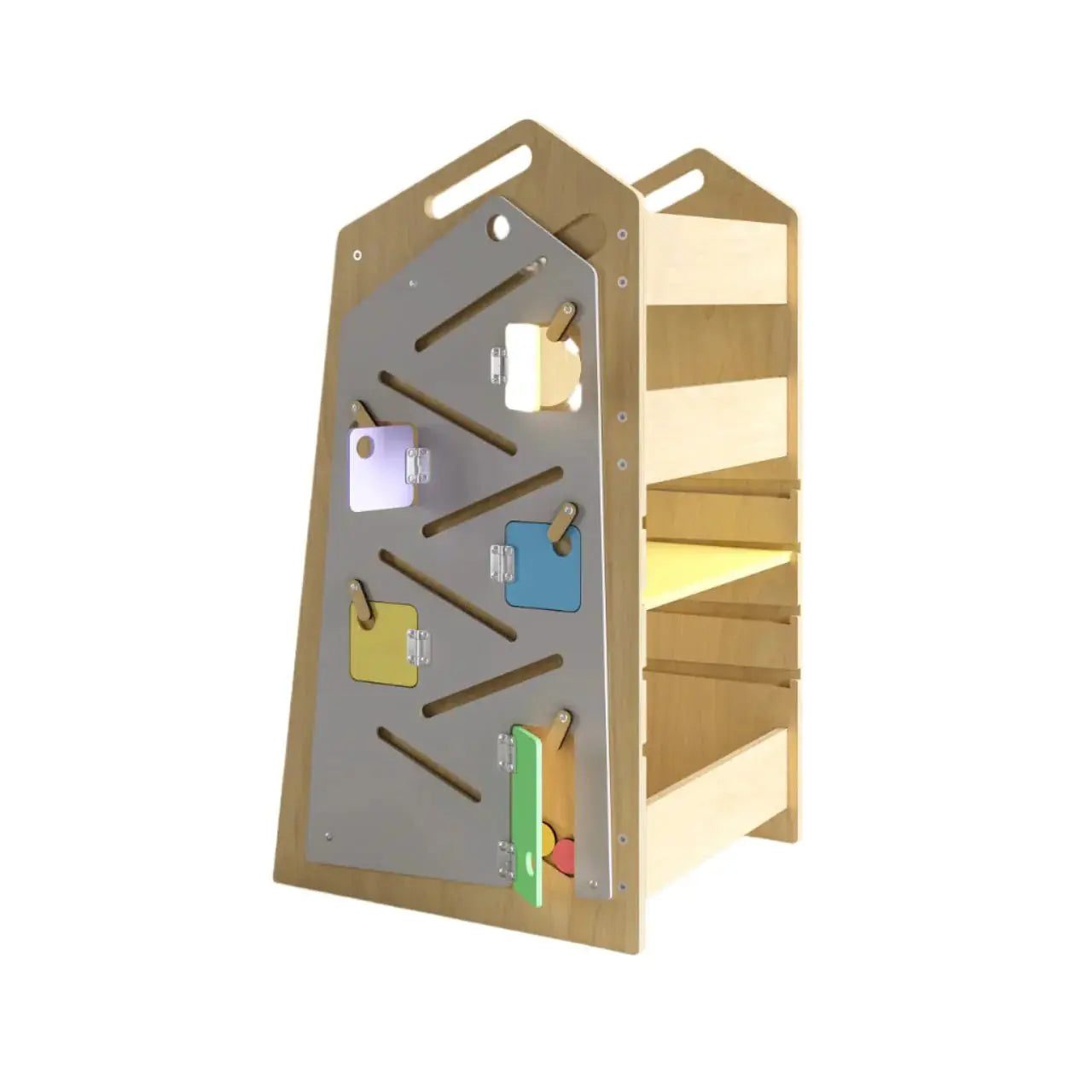 Tour d’Apprentissage Multifonctions 5 en 1 Play XL -Bois Brut (non verni), 18 à 24 mois - BusyKids by BusyKids