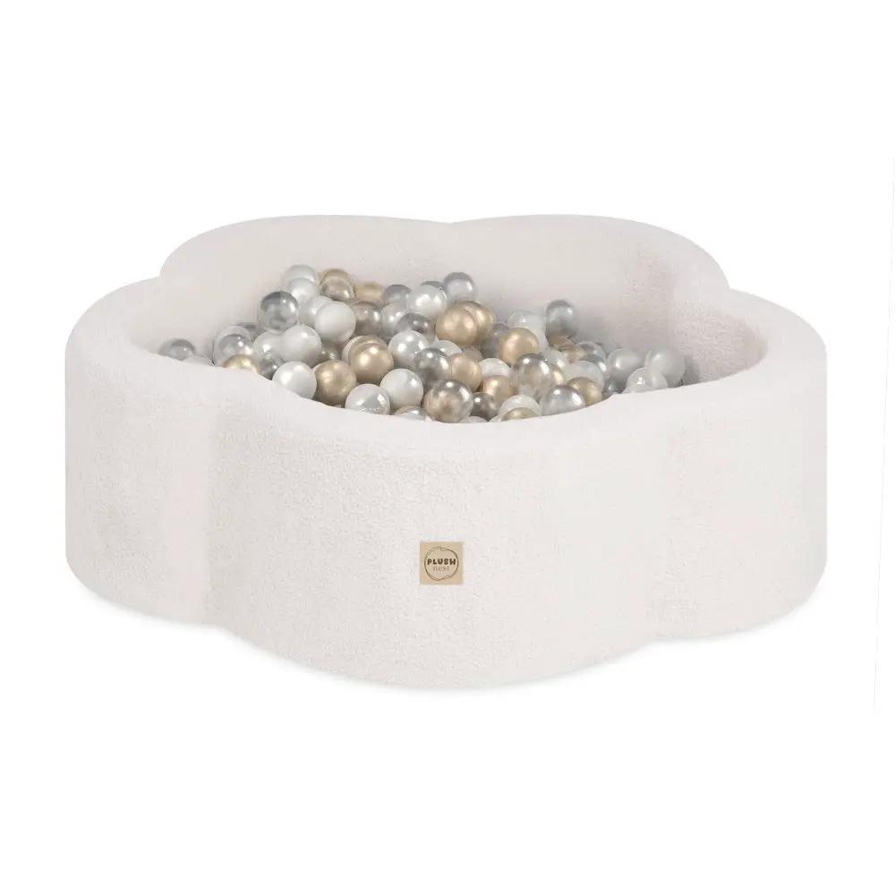 Piscine à balles, 95x30 cm, agneau crème, Floral Fun Zone (+ 200 boules or, perle, transparentes) - Plush nest - Misioo by Misioo