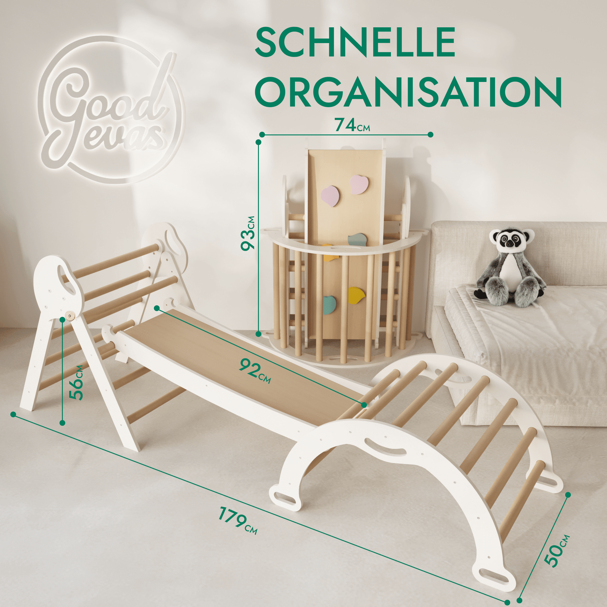 Montessori 4in1 Kletterdreieck für Babys: Pikler - Dreieck, Kletterbogen, Rutschbrett und Kissen für Kleinkinder (1–3 Jahre) - myplayground