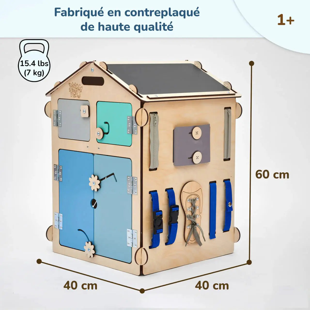 Ensemble Maisonnette et Cube Interactif - menthe, bois natura, 12 à 18 mois - BusyKids by BusyKids