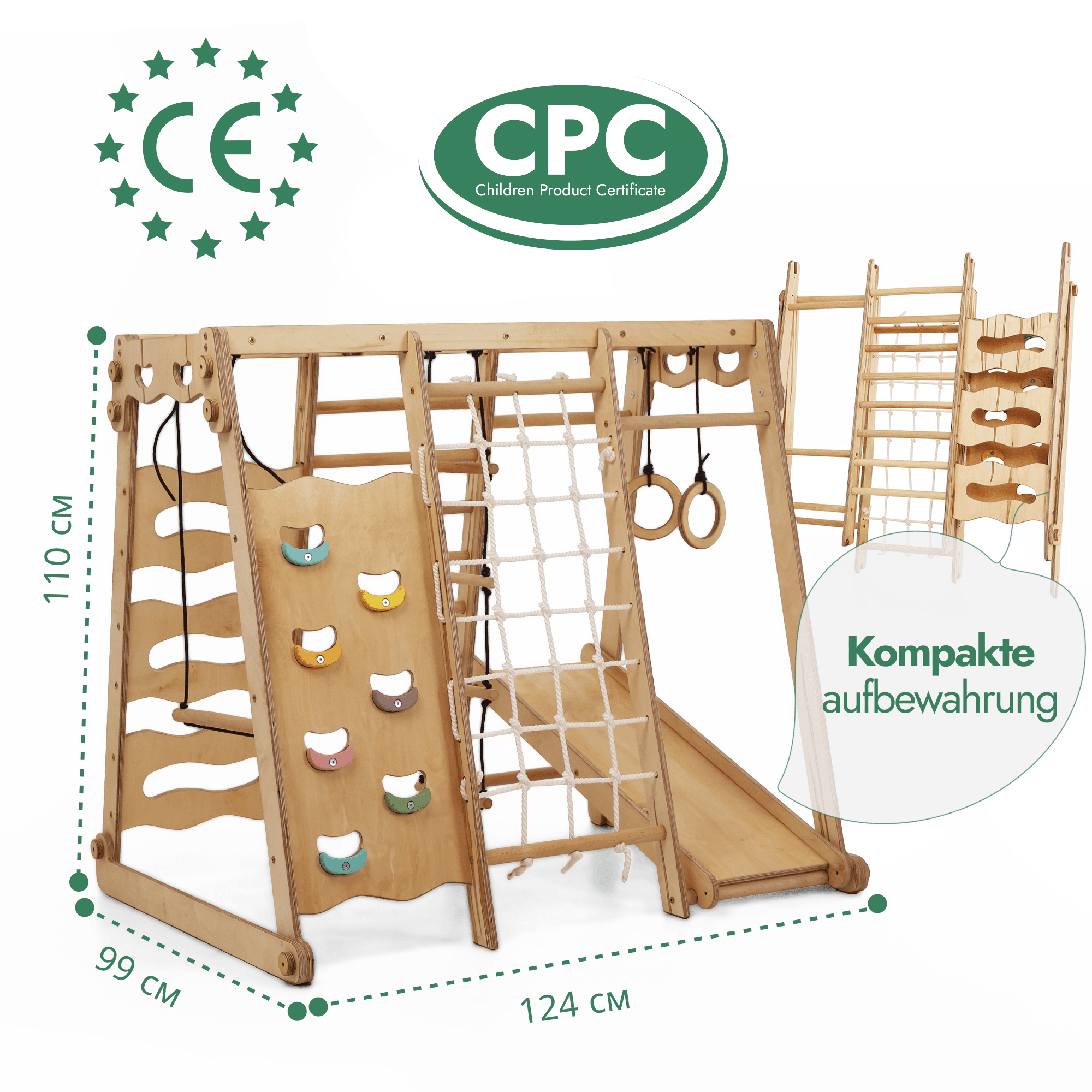 6in1 Indoor - Spielplatz aus Holz für Kinder – Schaukel, Rutsche, Seil und Treppe - myplayground