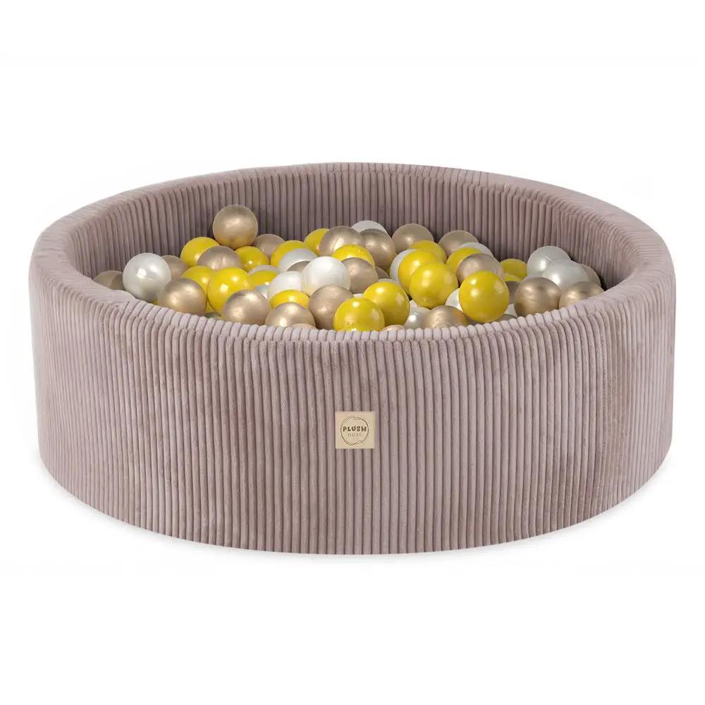 Piscine à balles - ronde 90x30 cm, velours côtelé beige (+ 200 boules perle, jaune, or) -Plush Nest- Misioo by Misioo