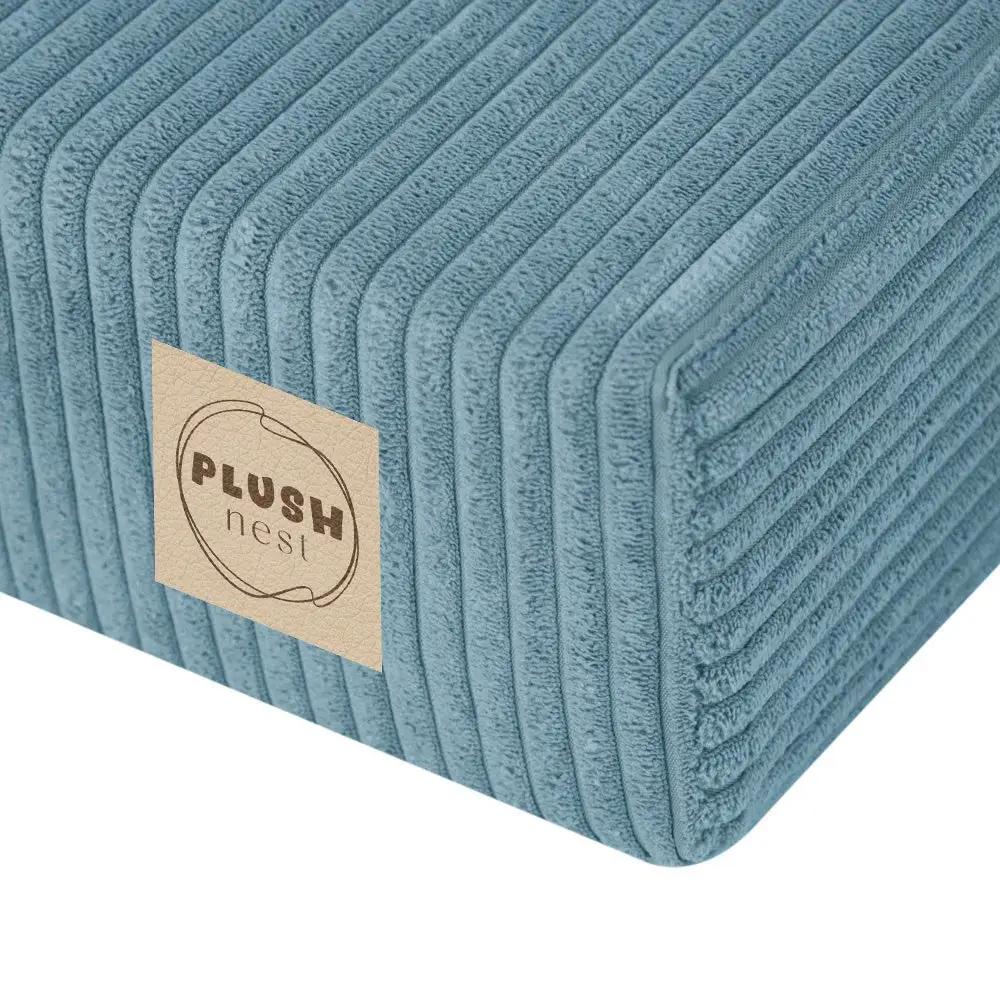 Matelas Foldie large avec appui-tête - Velours côtelé bleu premium - Plush Nest by Misioo