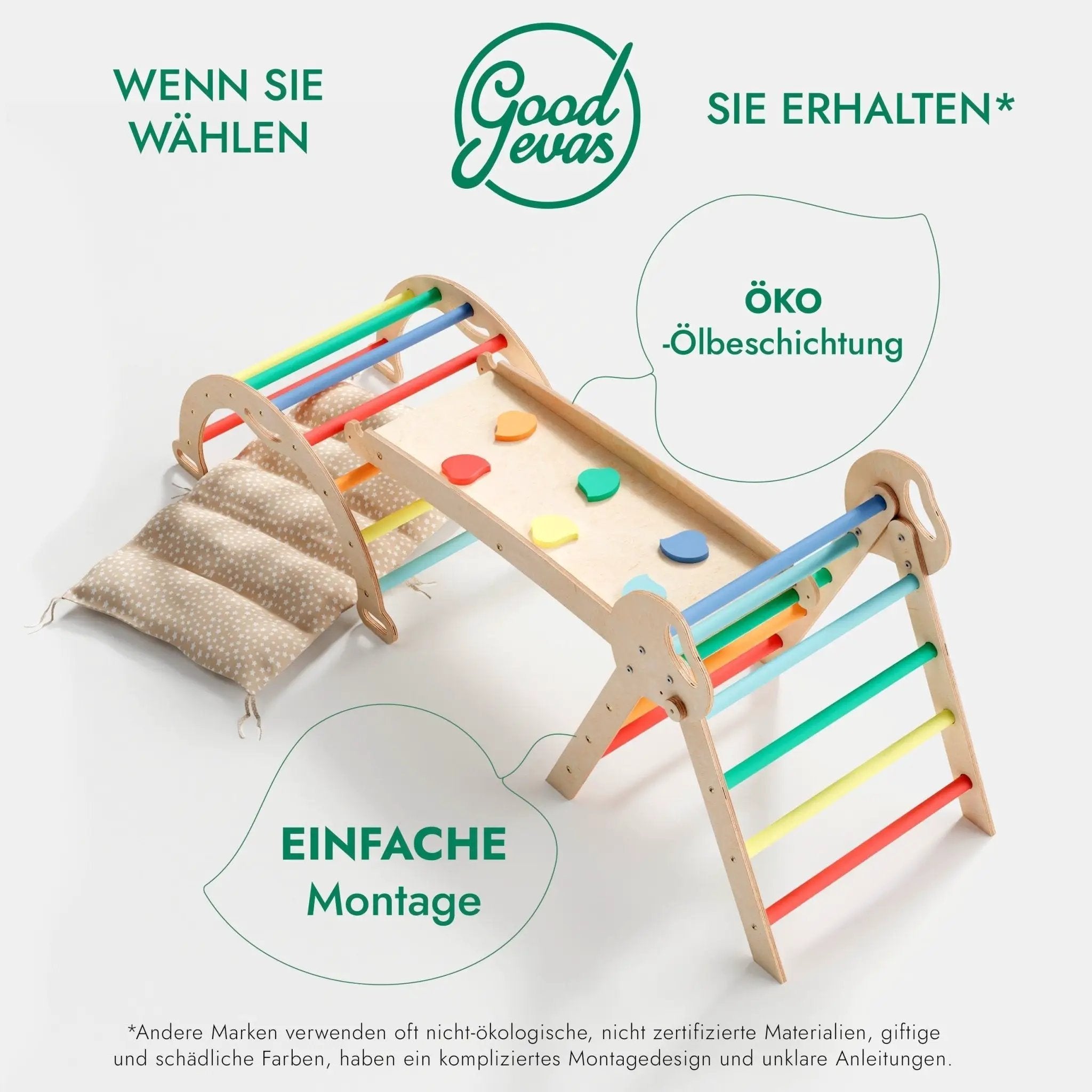 All In One Montessori Climbing Set For Toddlers 1 To 3 Rainbow Edition With Pikler Triangle Arch Slide Pillow by Goodevas