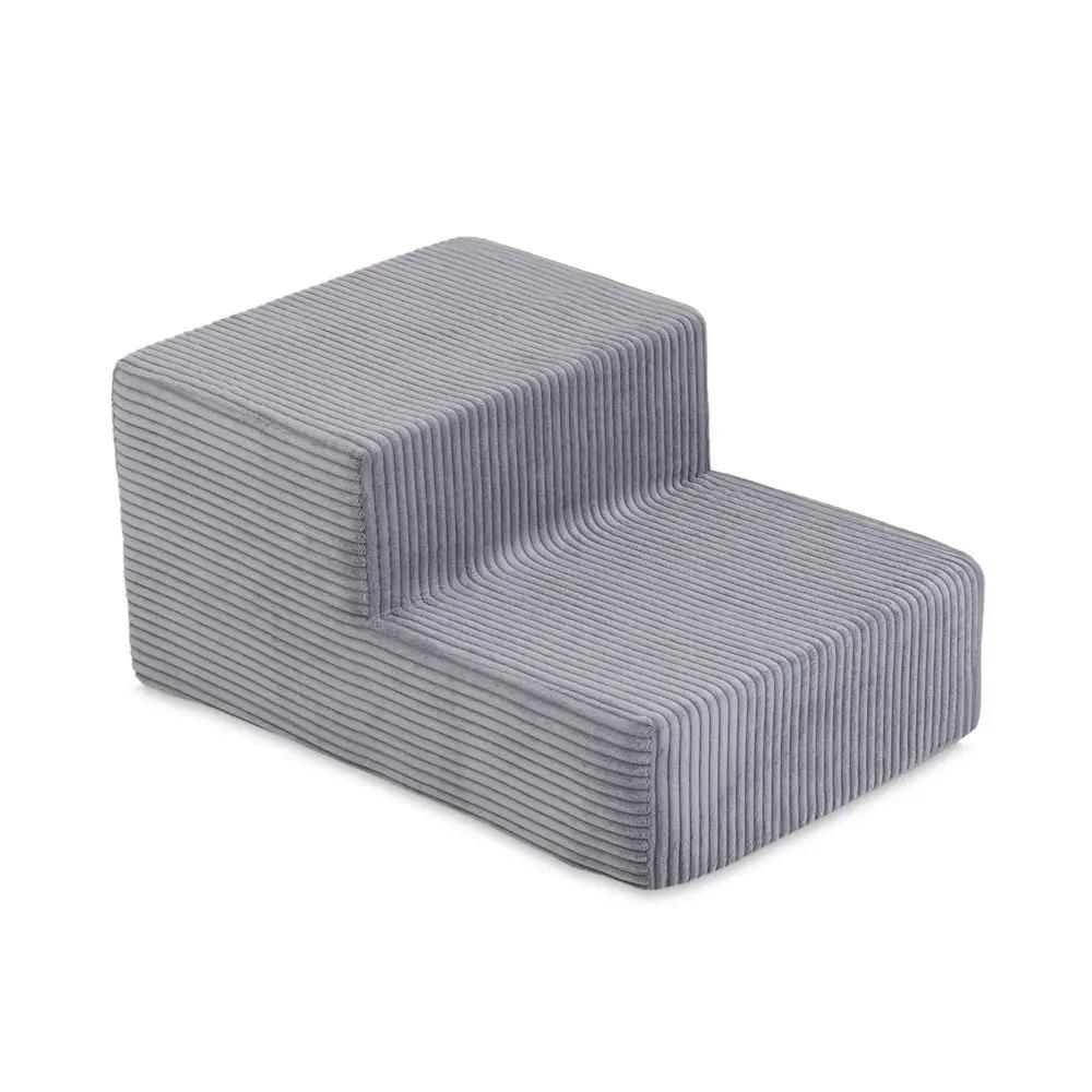 Terrain de jeu 3 éléments + dry pool 90x30 – Velours côtelé gris premium (+200 balles : perle, argent, bleu clair), aire de jeux – Plush Nest by Misioo
