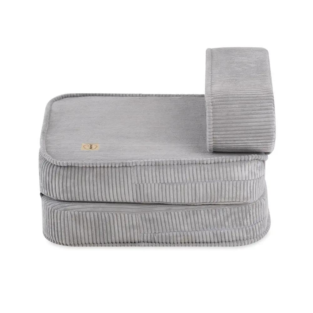Chaise longue enfant, 150x60x25 cm, velours côtelé gris premium - Plush Nest by Misioo