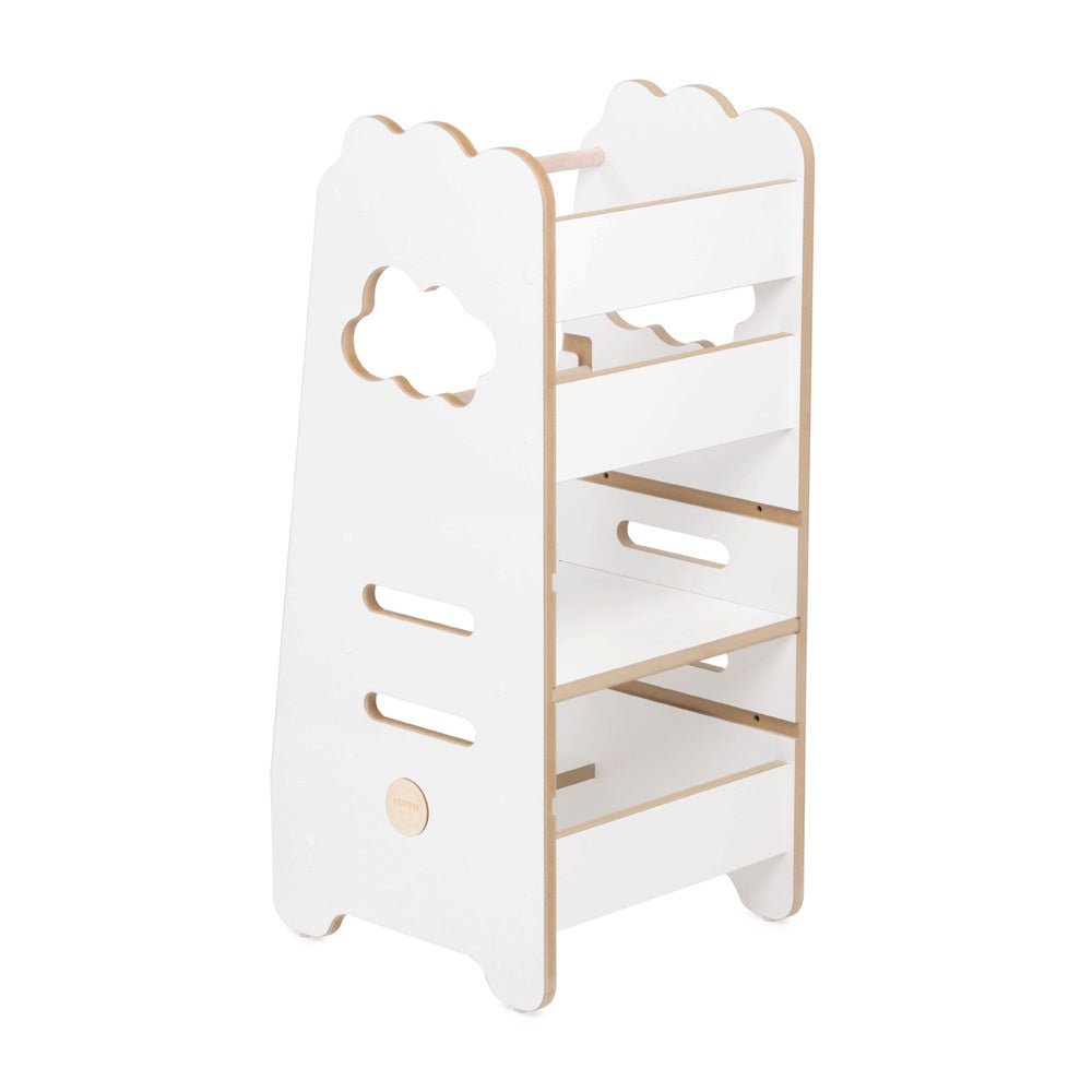 Tour d'apprentissage enfant - blanc nuage, bois, 2 niveaux, montessori en bois, tabouret pour enfant - Plush Nest - myplayground
