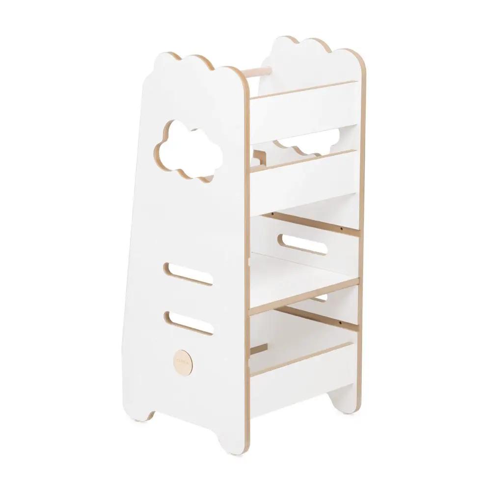 Tour d'apprentissage enfant - blanc nuage, bois, 2 niveaux, montessori en bois, tabouret pour enfant - Plush Nest by Misioo