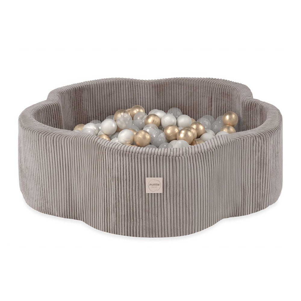 Piscine à balles, 95x30, beige, velours côtelé premium, Floral Fun Zone (+ 200 boules perle, or, transparentes) - Plush nest - Misioo - myplayground