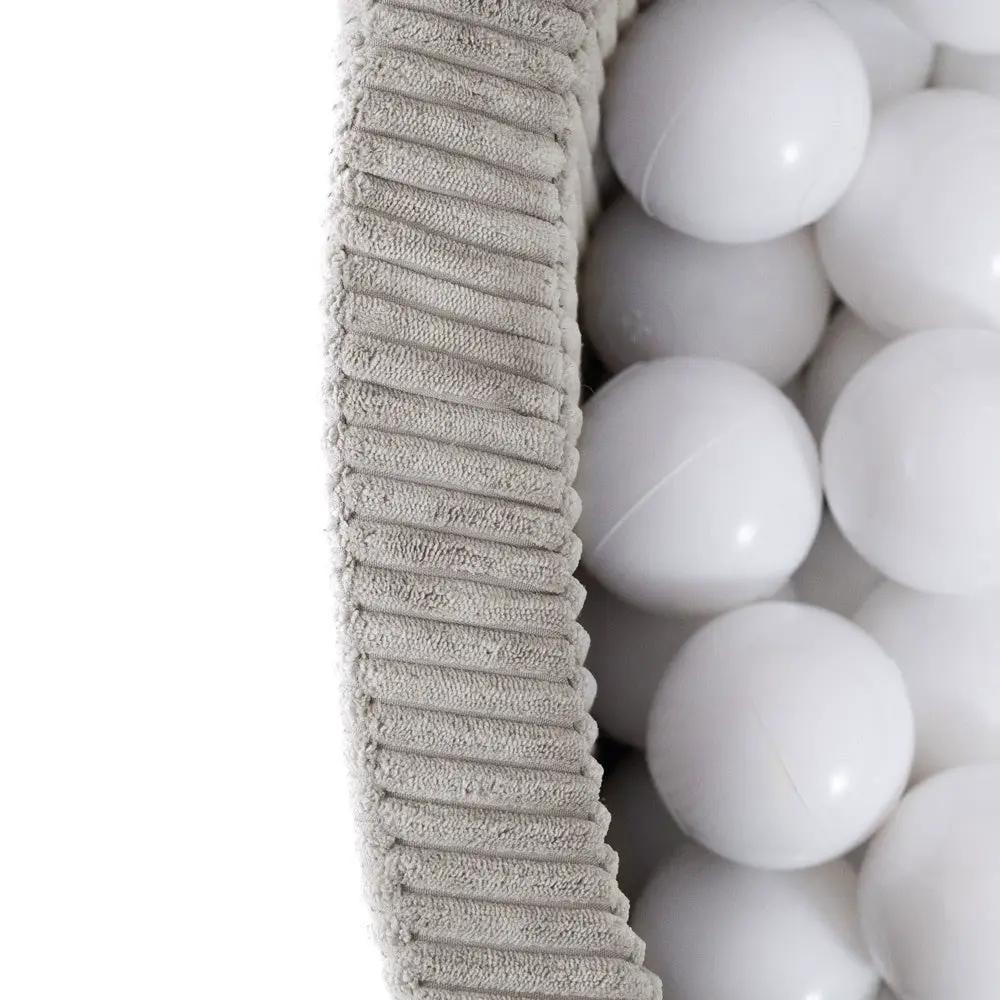 Piscine à balles - ronde 90x30 cm, beige velours côtelé (+ 200 boules perles, dorées, bleues ) – Plush Nest by Misioo