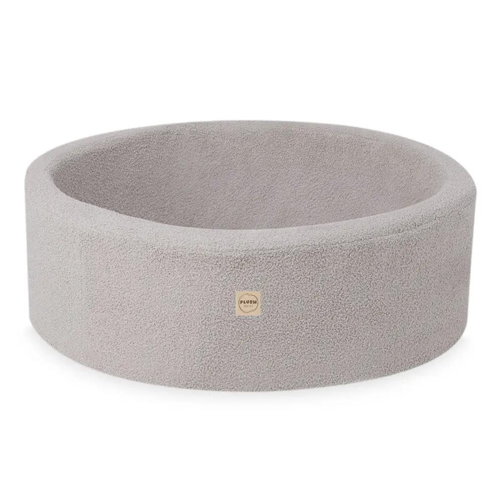 Piscine à balles, ronde, 90x30 cm, agneau gris (+ 200 boules argent, perle, bleu clair) - Plush Nest - Misioo by Misioo