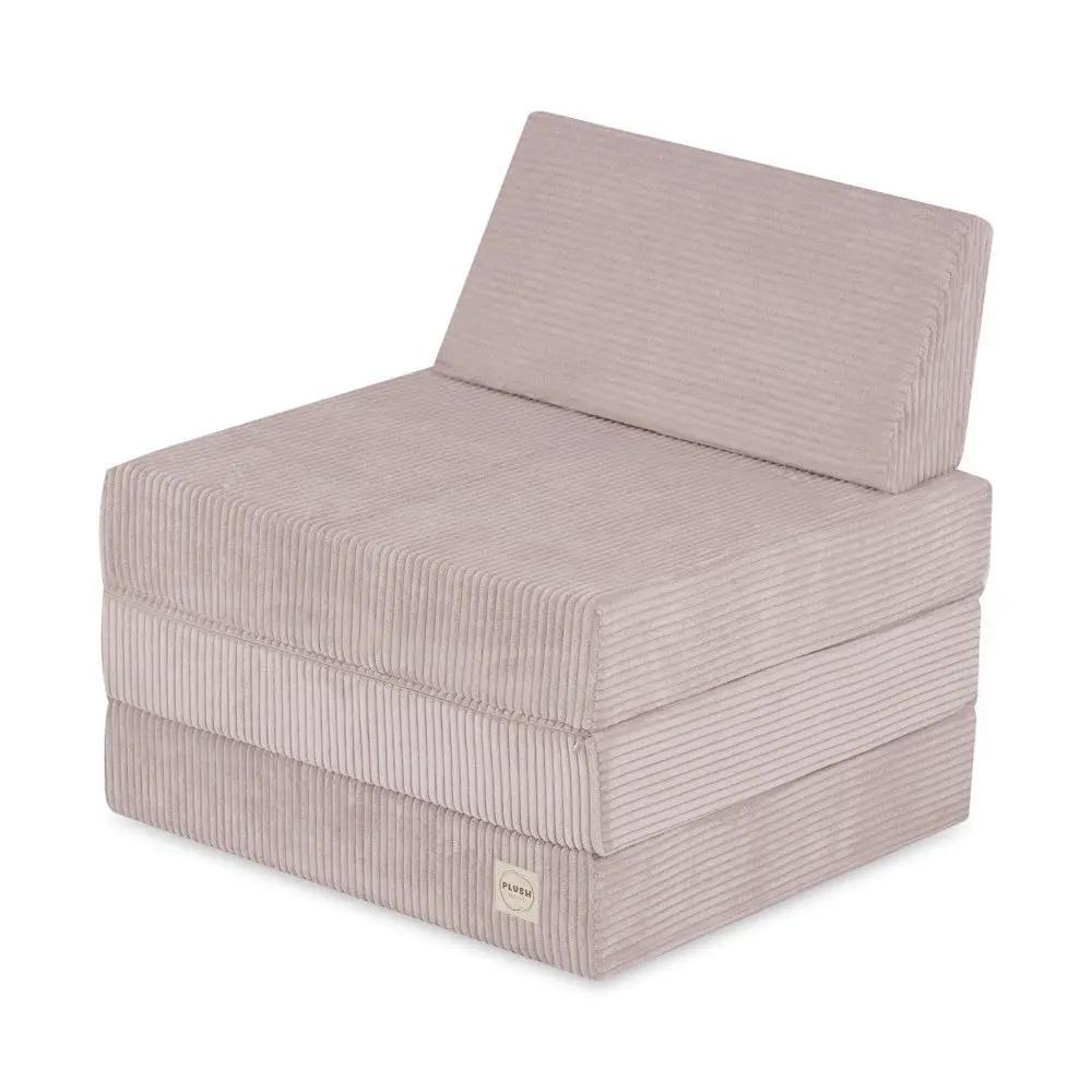 Matelas Foldie large avec appui-tête - Velours côtelé rose clair premium - Plush Nest by Misioo