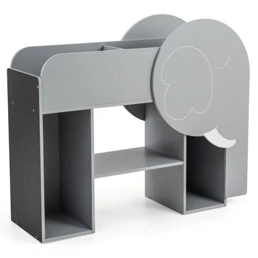 Montessori Bookshelf with Elephant Shape 3-Tier Toddler Toy Storage Organizer-Grey by myplayground