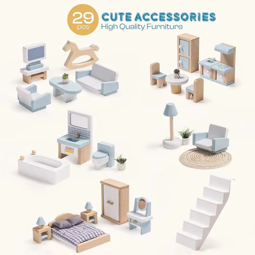 Maison de Poupée en Bois Robud à 3 Étages avec Mobilier - Robud & Mewoofun Official Store by Robud & Mewoofun Official Store