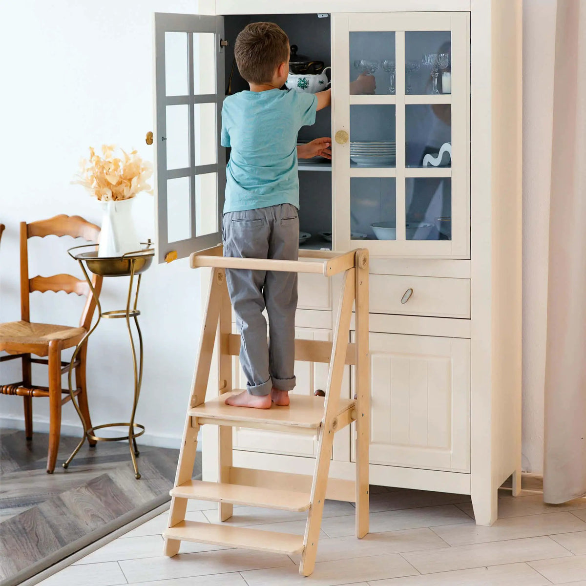 Tour d'observation montessori Pliable - bois brut (non verni), 18 à 24 mois -BusyKids by BusyKids