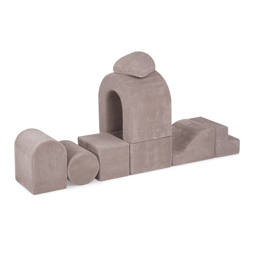 Château de terrain de jeu avec piscine +150 balles (perle, or) – Velours côtelé beige premium – Plush Nest - myplayground