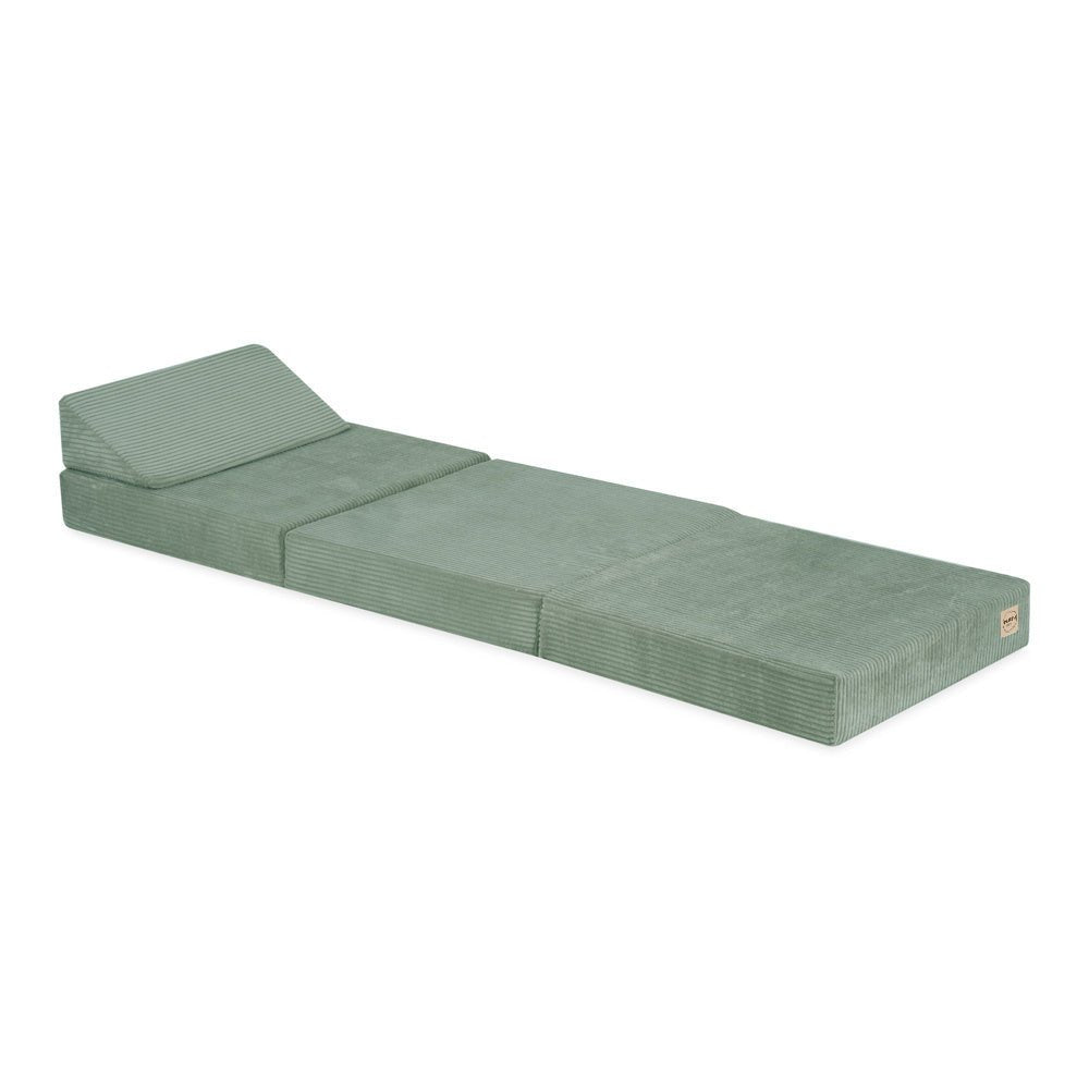 Matelas Foldie large avec appui - tête - Velours côtelé vert premium - Plush Nest - myplayground